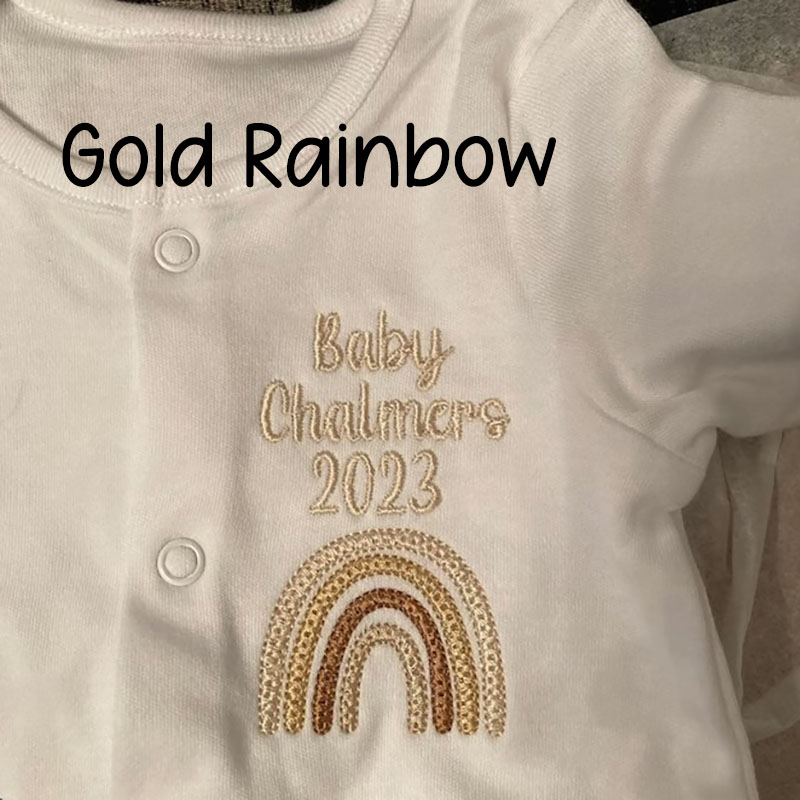 Embroidered Personalised Rainbow Sleepsuit Newborn Coming Home Outfit