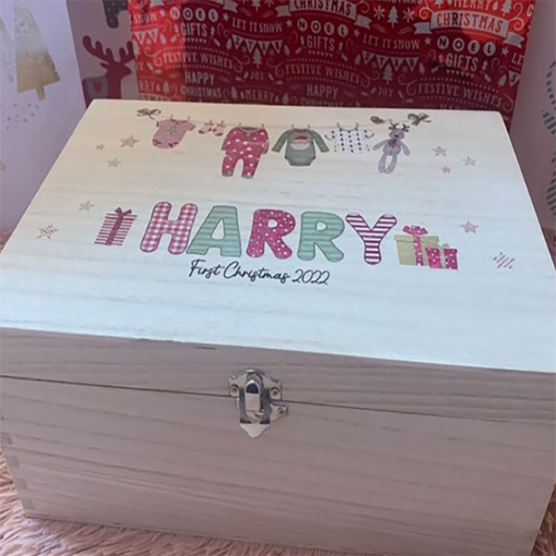 1st Personalised Bodysuit Toy Wooden Christmas Eve Box