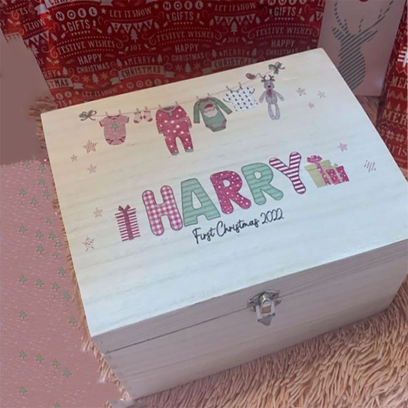 1st Personalised Bodysuit Toy Wooden Christmas Eve Box