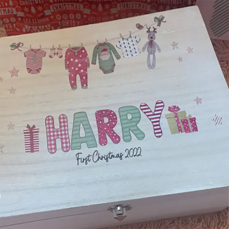 1st Personalised Bodysuit Toy Wooden Christmas Eve Box