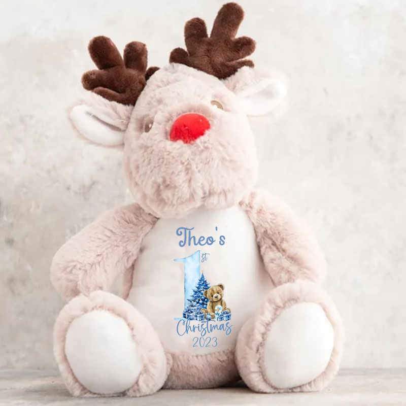 Pink Blue First Christmas Teddy Bear Christmas Personalised Soft Reindeer Toy Gift