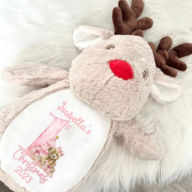 Pink Blue First Christmas Teddy Bear Christmas Personalised Soft Reindeer Toy Gift