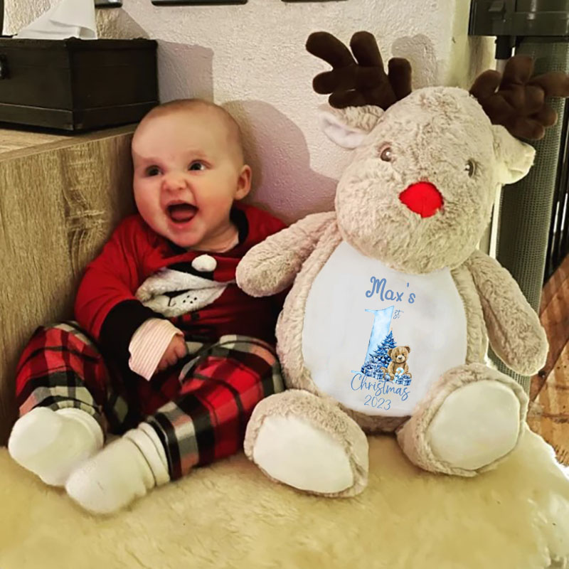 Pink Blue First Christmas Teddy Bear Christmas Personalised Soft Reindeer Toy Gift