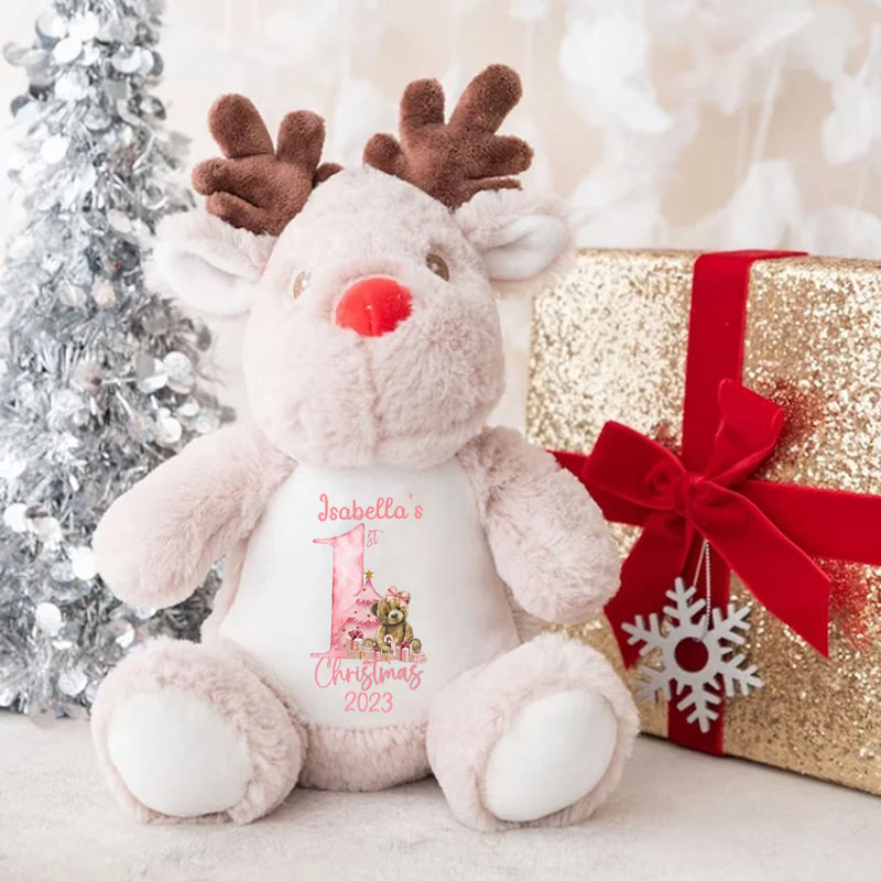 Pink Blue First Christmas Teddy Bear Christmas Personalised Soft Reindeer Toy Gift
