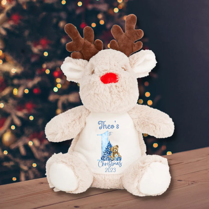 Pink Blue First Christmas Teddy Bear Christmas Personalised Soft Reindeer Toy Gift