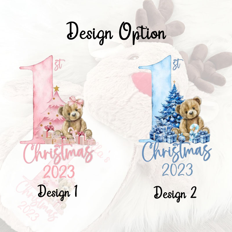 Pink Blue First Christmas Teddy Bear Christmas Personalised Soft Reindeer Toy Gift