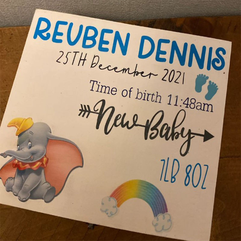 Rainbow Elephant Personalised Birth Wooden Christmas Eve Box