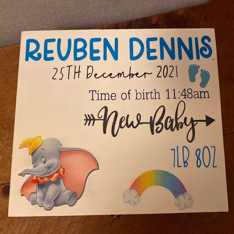Rainbow Elephant Personalised Birth Wooden Christmas Eve Box