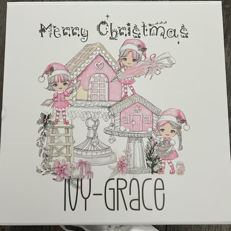 Personalised Pink Gingerbread Christmas Eve Box Girls Christmas Box, White Christmas Eve Box