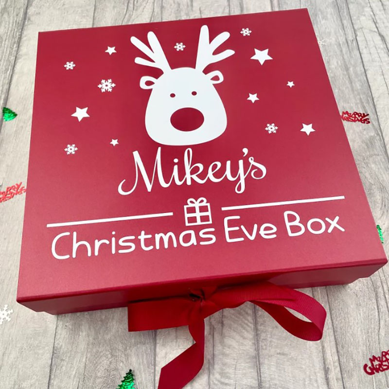 Personalised Christmas Eve Reindeer Box with Ribbon Tie Christmas Eve Gift