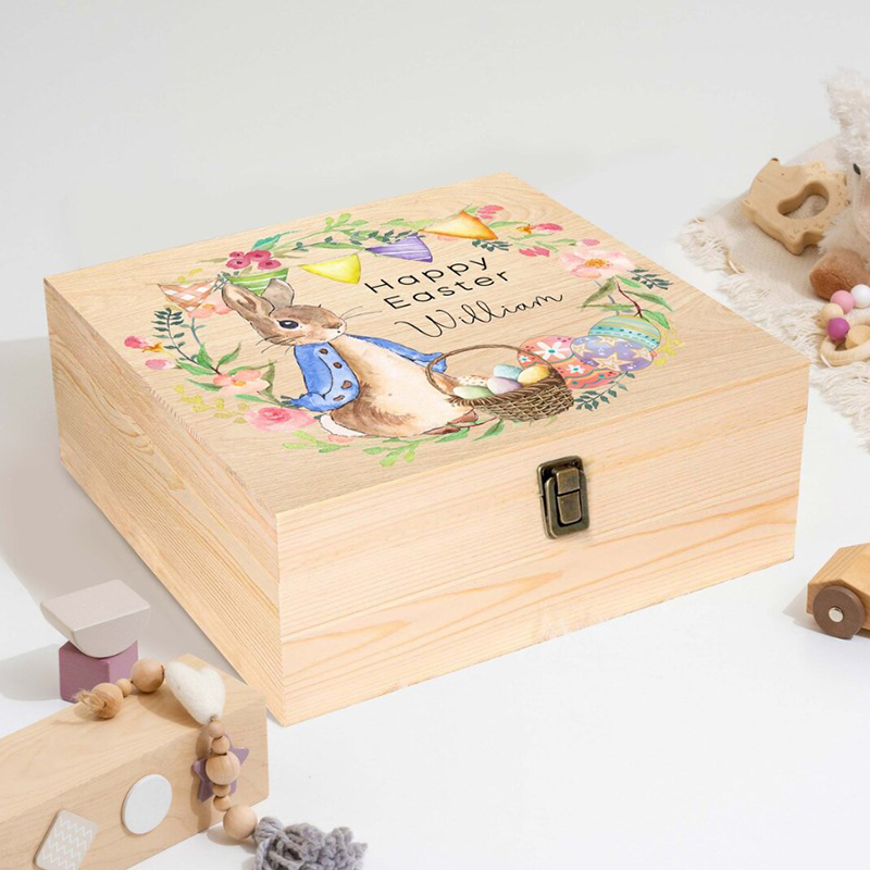 Happy Easter Bunny Rabbit Wooden Box