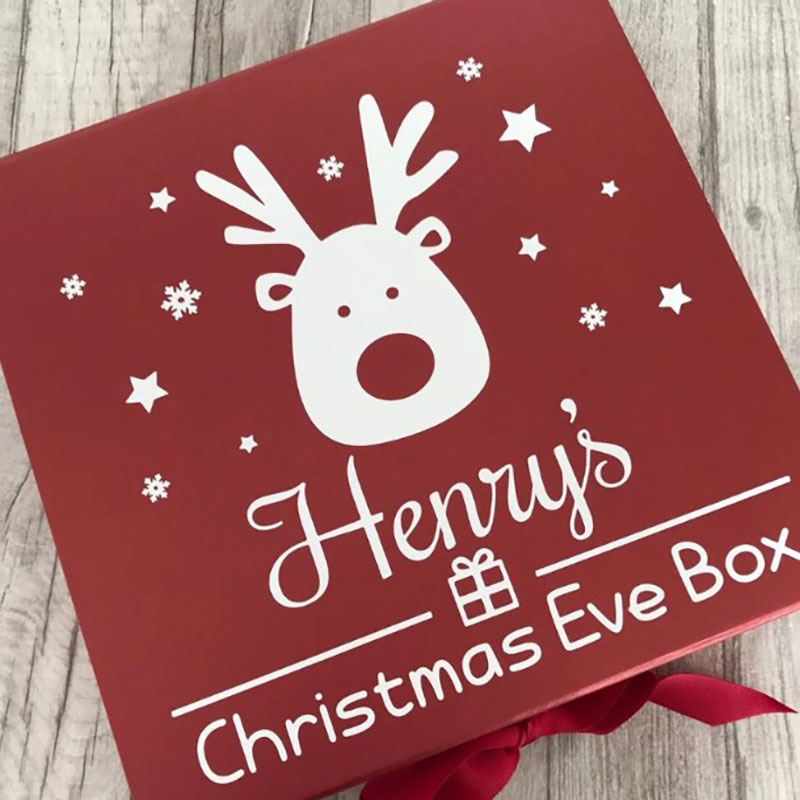 Personalised Christmas Eve Reindeer Box with Ribbon Tie Christmas Eve Gift