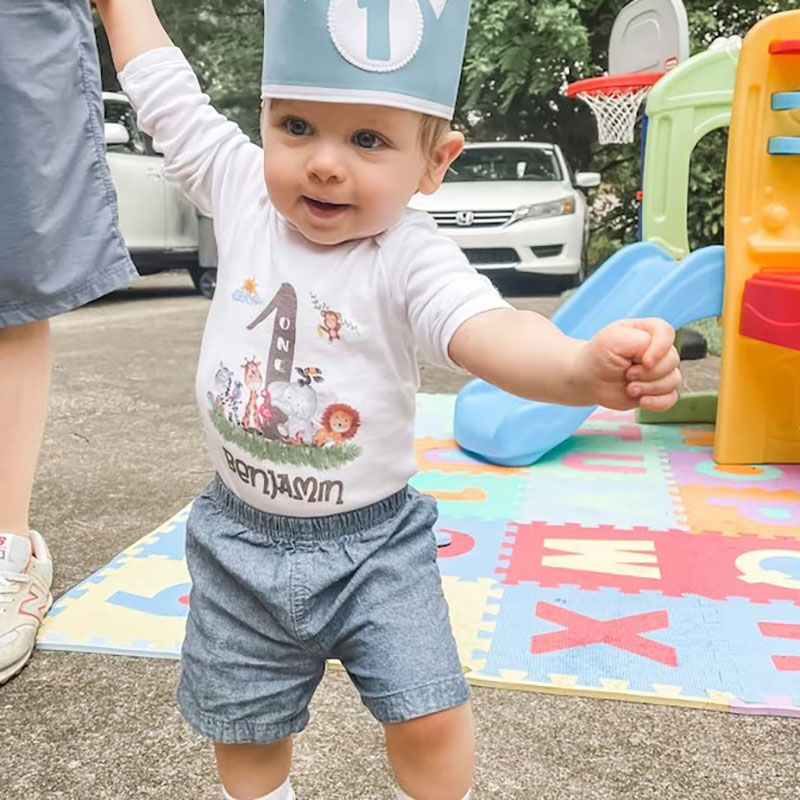 [Baby Bodysuit]Personalized One Year Birthday Shirt with Animals