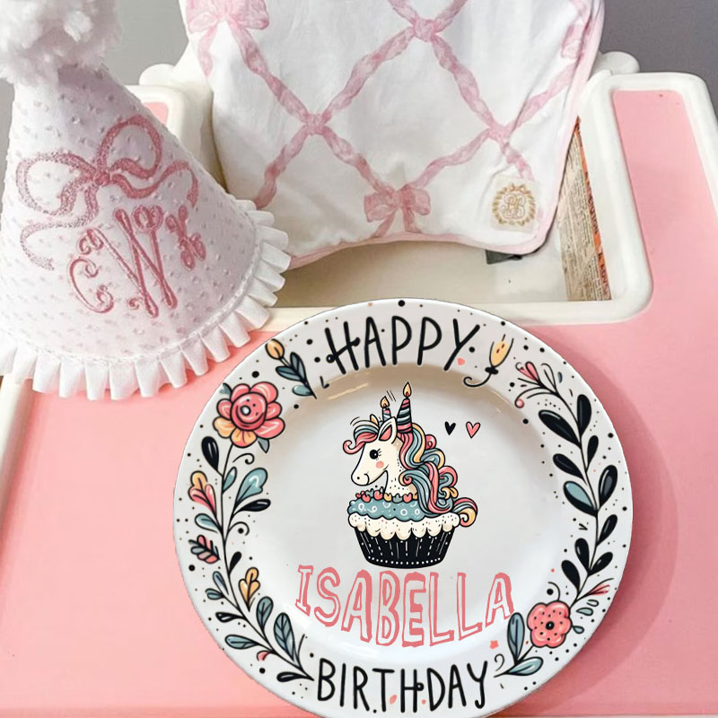 Personalized Plate & Mug Unicorn Design First Birthday Plate 