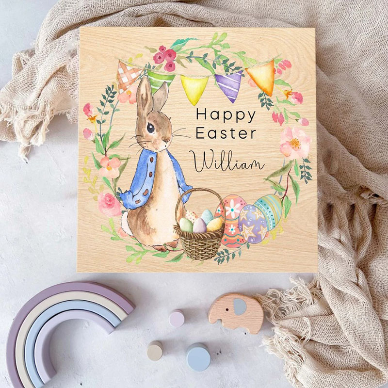 Happy Easter Bunny Rabbit Wooden Box