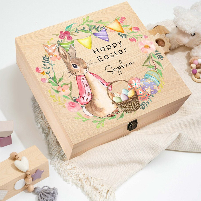 Happy Easter Bunny Rabbit Wooden Box