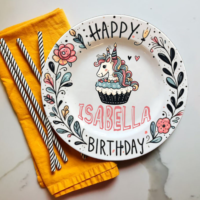 Personalized Plate & Mug Unicorn Design First Birthday Plate 