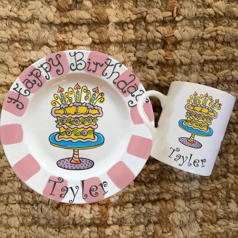 Happy Birthday Cake Custom Name Plate & Mug Easter Gift 