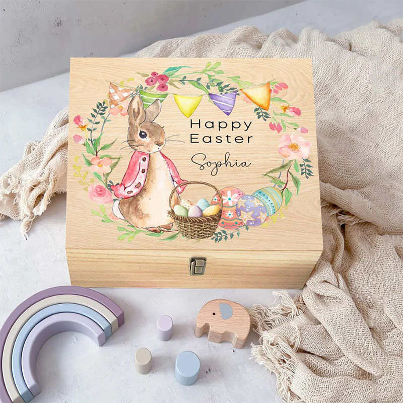 Happy Easter Bunny Rabbit Wooden Box