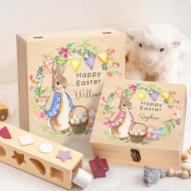 Happy Easter Bunny Rabbit Wooden Box