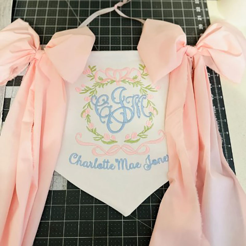 Custom Floral Crest Welcome Baby Banner with Fabric Bows