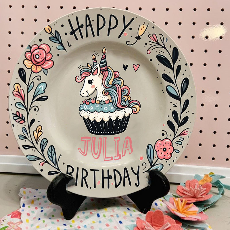 Personalized Plate & Mug Unicorn Design First Birthday Plate 