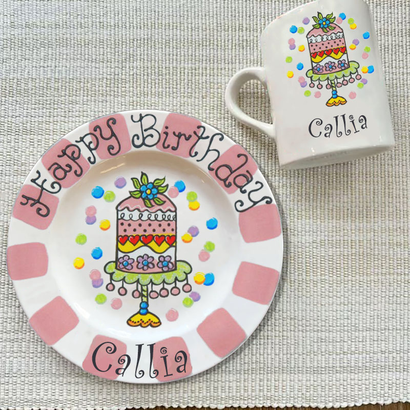 Happy Birthday Cake Custom Name Plate & Mug Easter Gift 