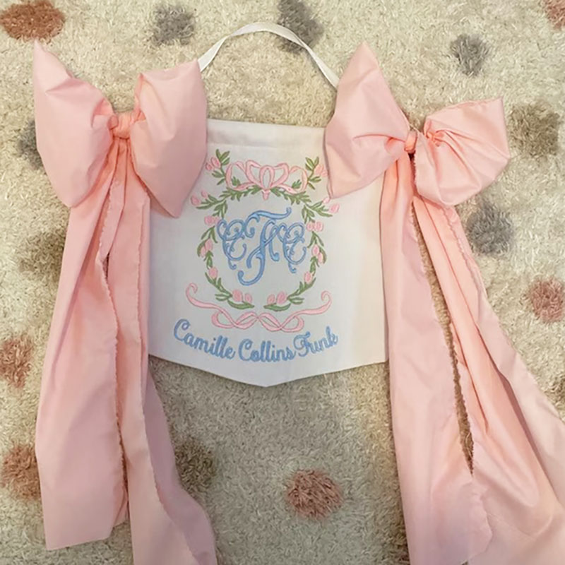 Custom Floral Crest Welcome Baby Banner with Fabric Bows