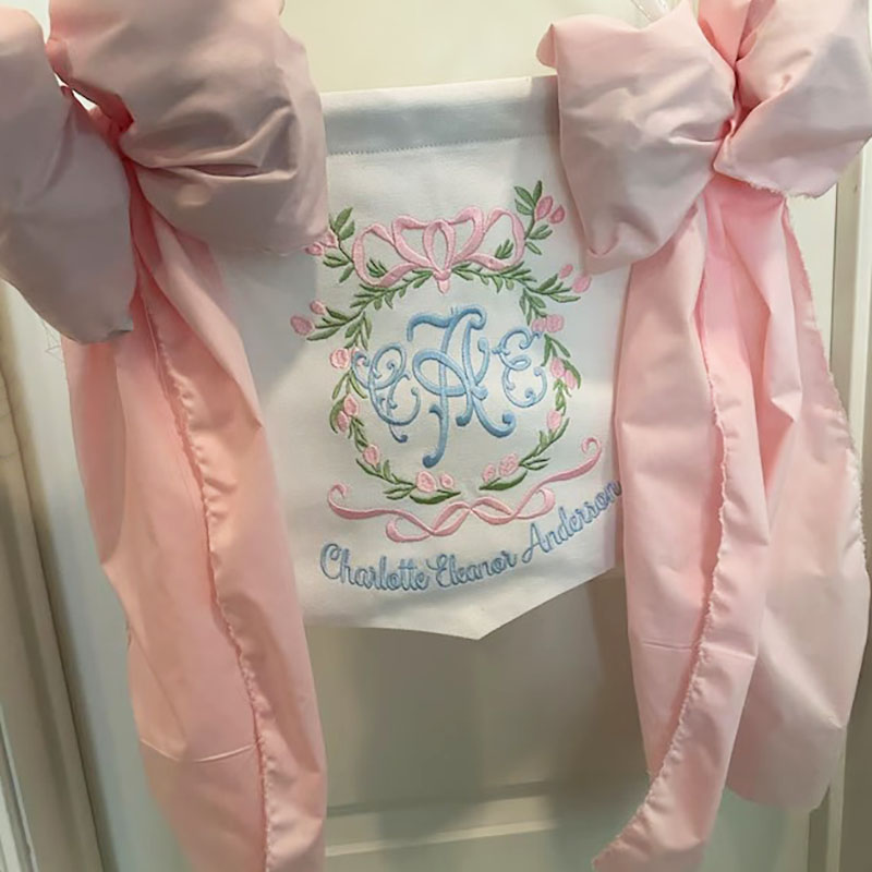 Custom Floral Crest Welcome Baby Banner with Fabric Bows