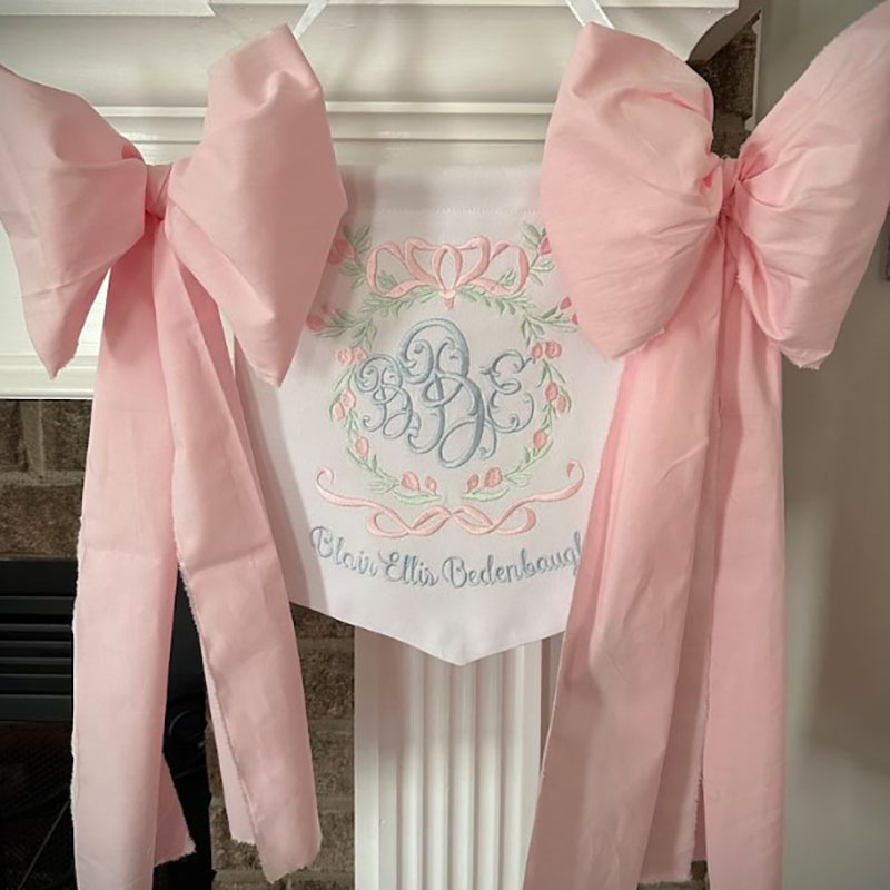 Custom Floral Crest Welcome Baby Banner with Fabric Bows
