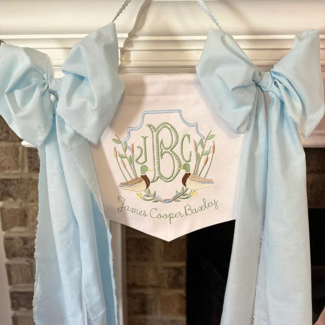 Custom Floral Crest Welcome Baby Banner with Fabric Bows