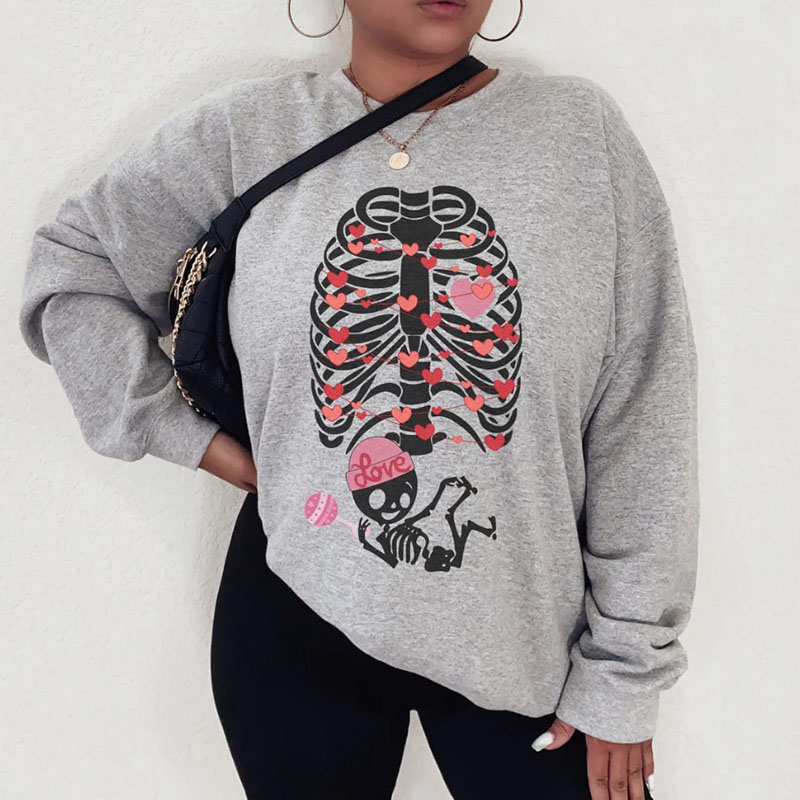Skeleton Valentines Day Pregnancy Announcement Crewneck Sweatshirt