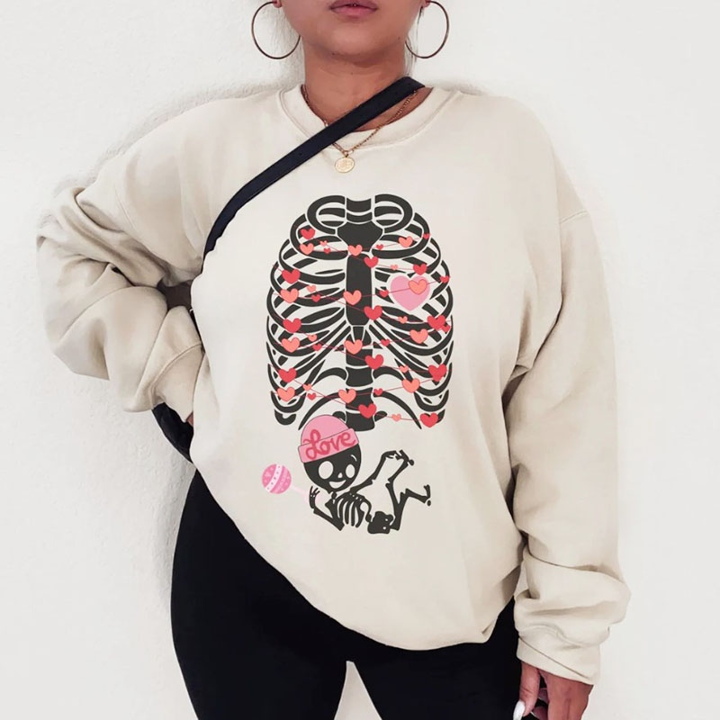 Skeleton Valentines Day Pregnancy Announcement Crewneck Sweatshirt