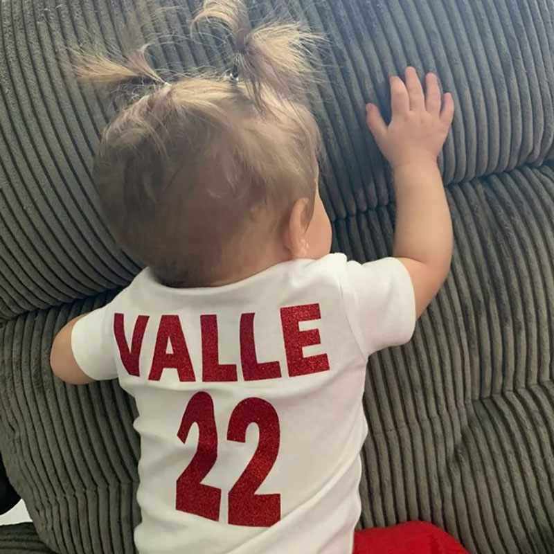 Red Baseball Number Bodysuit Sister Baby Bodysuit