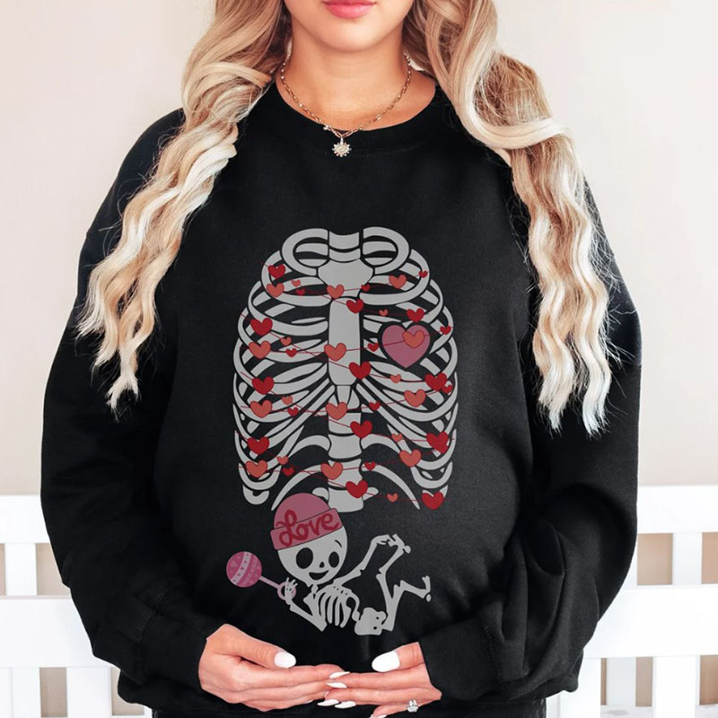 Skeleton Valentines Day Pregnancy Announcement Crewneck Sweatshirt