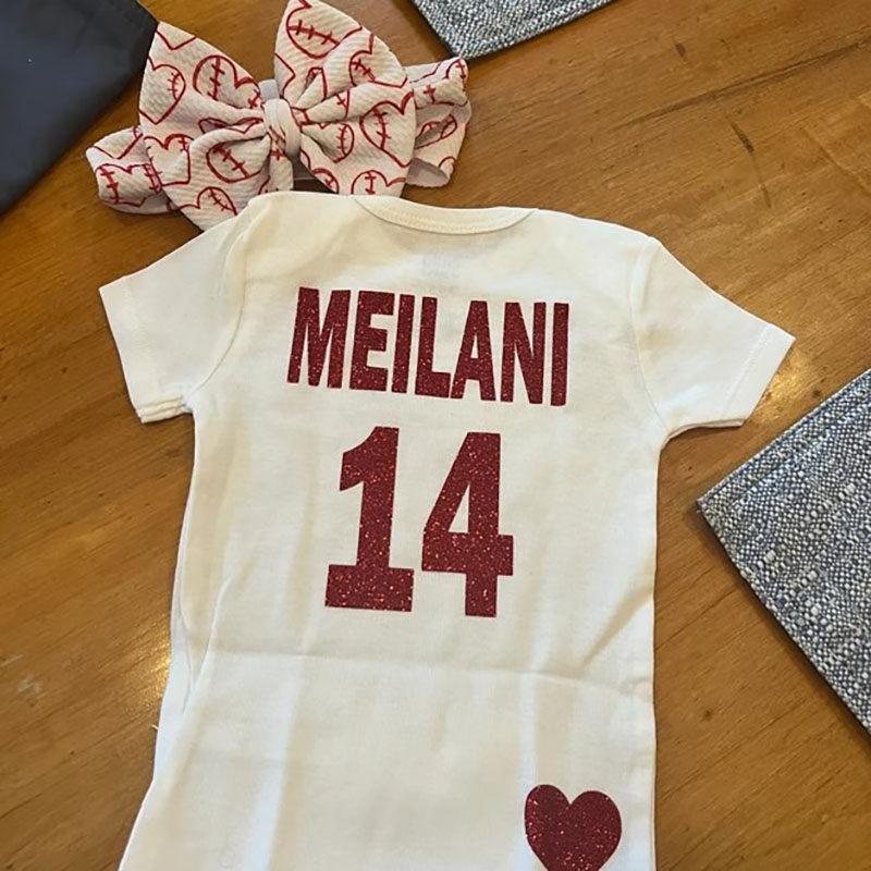 Red Baseball Number Bodysuit Sister Baby Bodysuit