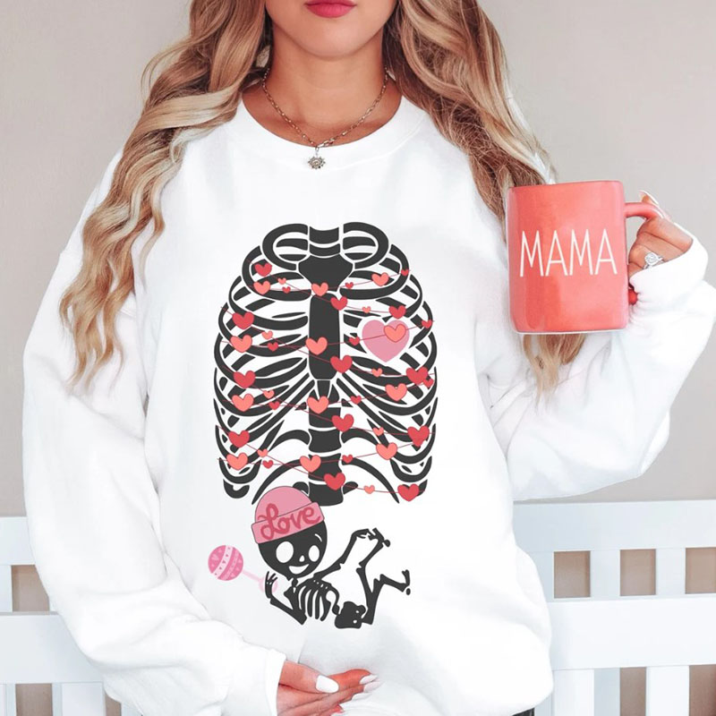 Skeleton Valentines Day Pregnancy Announcement Crewneck Sweatshirt