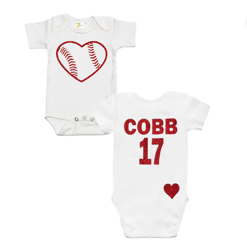 Red Baseball Number Bodysuit Sister Baby Bodysuit