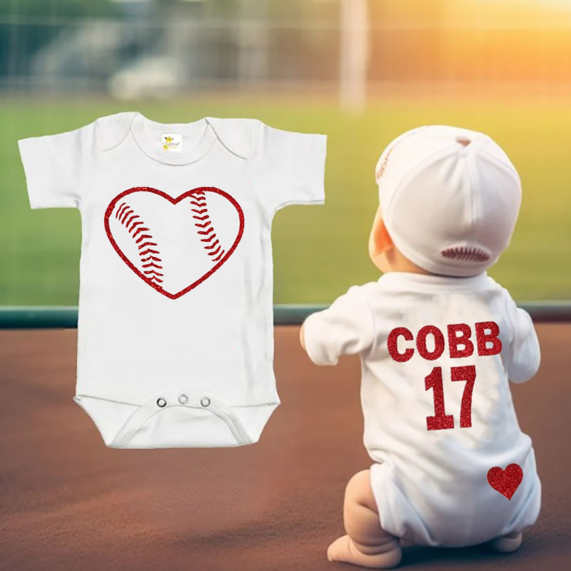 Red Baseball Number Bodysuit Sister Baby Bodysuit