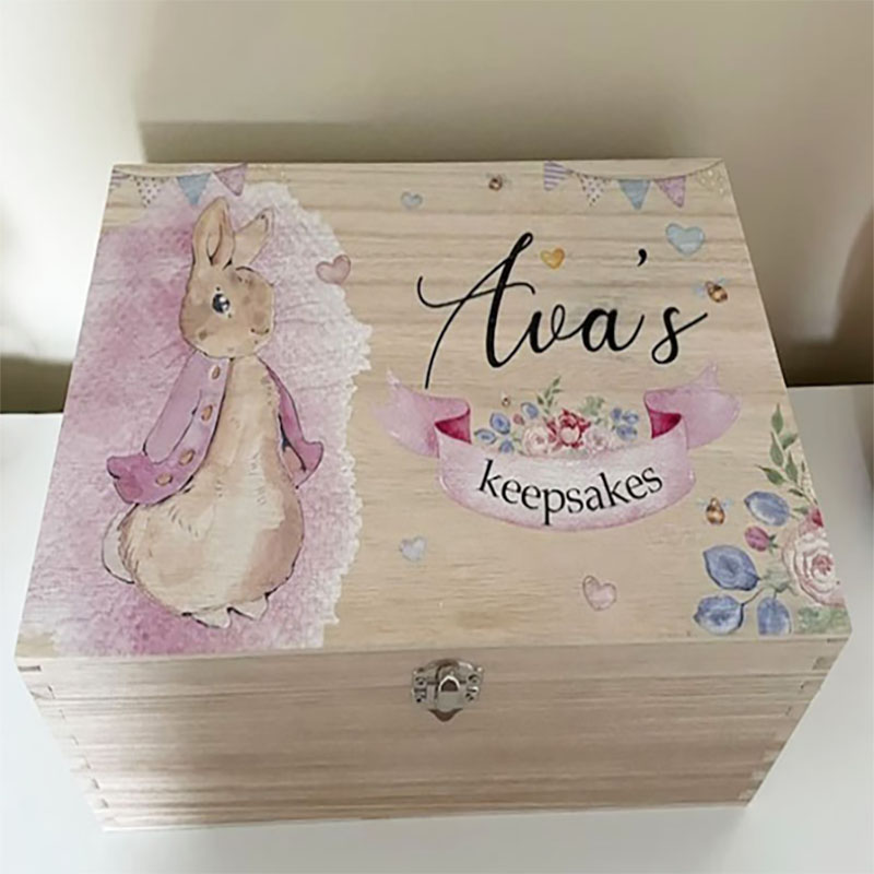 Pink Blue Bunny Personalised Keepsake Box Perfect Xmas gift