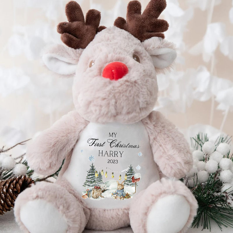 Personalised Baby First Xmas Tree Bunny Gifts Soft Reindeer Toy Gift