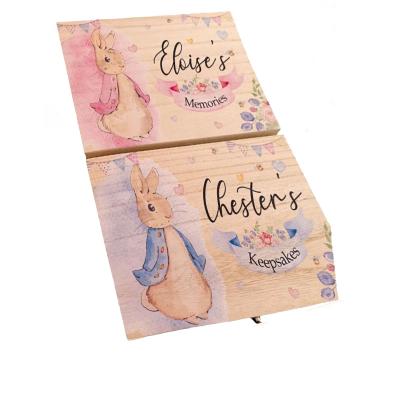 Pink Blue Bunny Personalised Keepsake Box Perfect Xmas gift