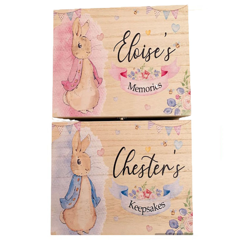 Pink Blue Bunny Personalised Keepsake Box Perfect Xmas gift
