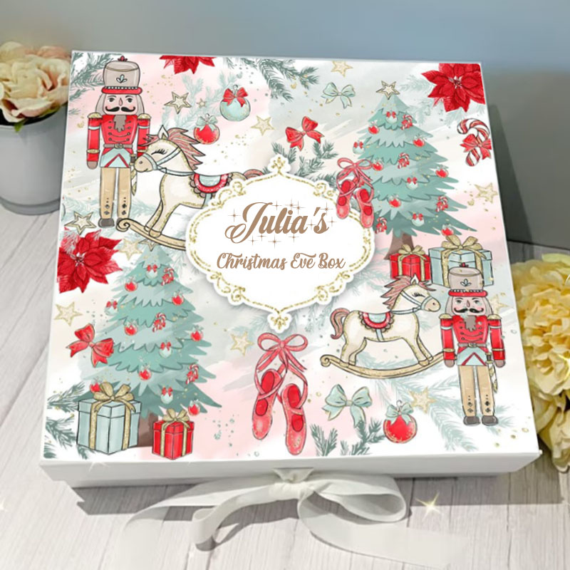 Green Tree Forest Holiday Star Winter Ballet Christmas Eve Box with Ribbon Tie Christmas Eve Gift