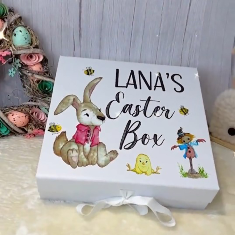 Personalised Easter Box with Pink Blue Kids Easter Gift Box