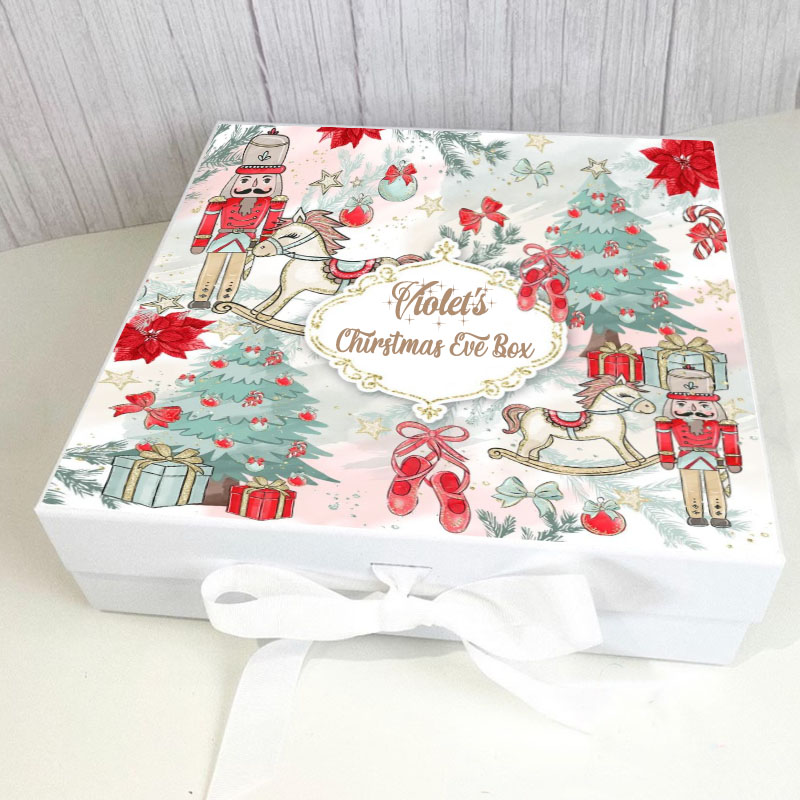 Green Tree Forest Holiday Star Winter Ballet Christmas Eve Box with Ribbon Tie Christmas Eve Gift