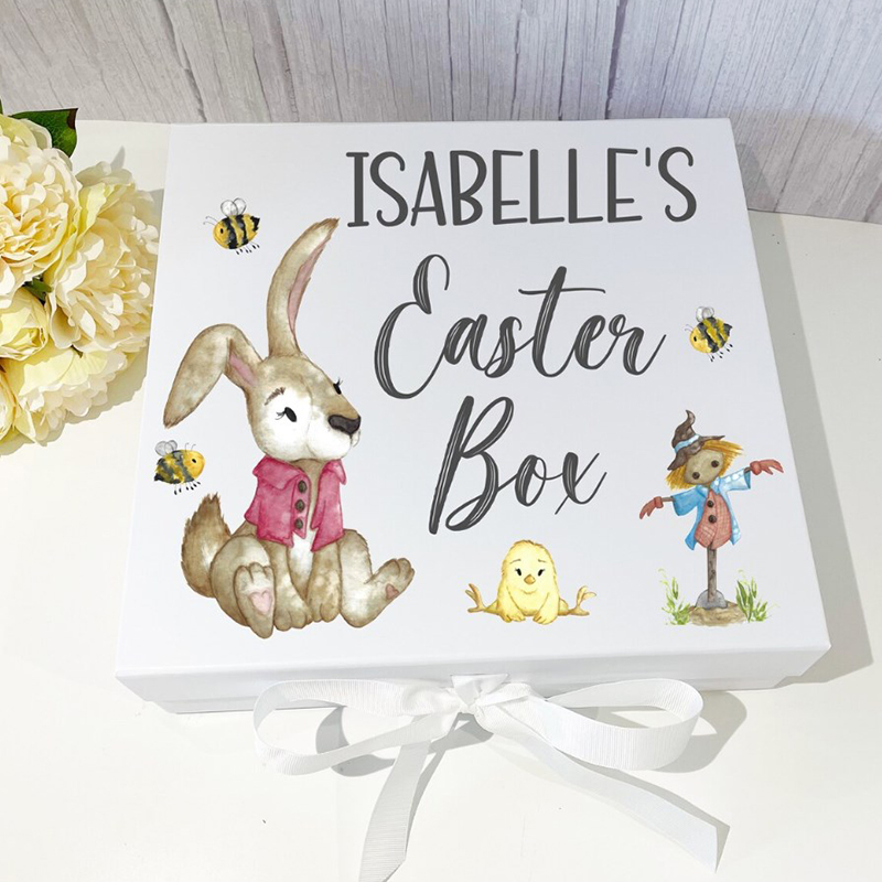 Personalised Easter Box with Pink Blue Kids Easter Gift Box