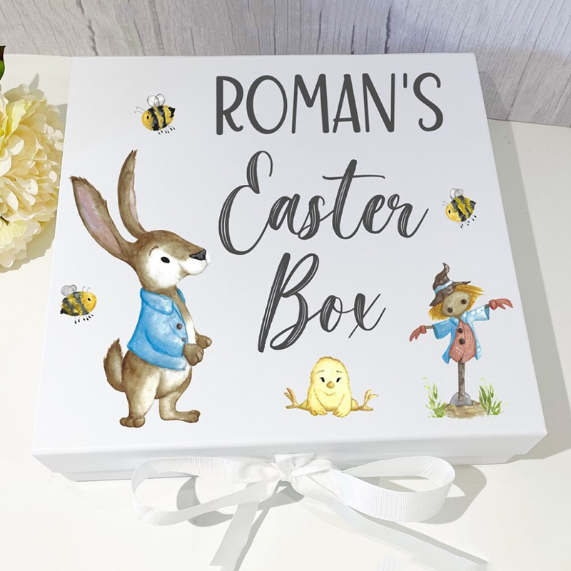 Personalised Easter Box with Pink Blue Kids Easter Gift Box