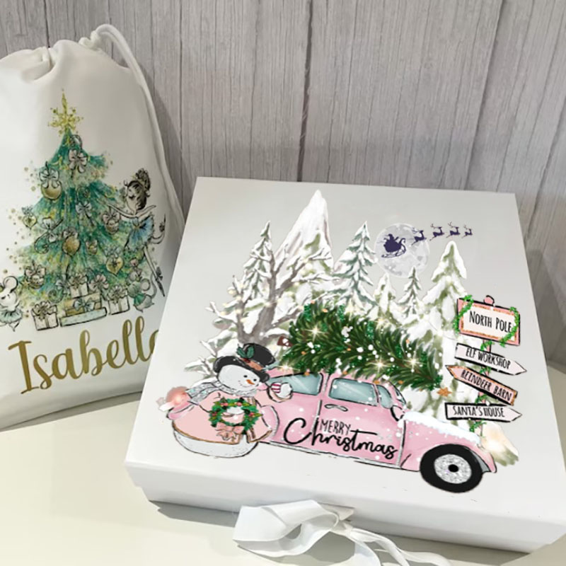 Pink Christmas Personalised TruckBox with Ribbon Tie Christmas Eve Gift