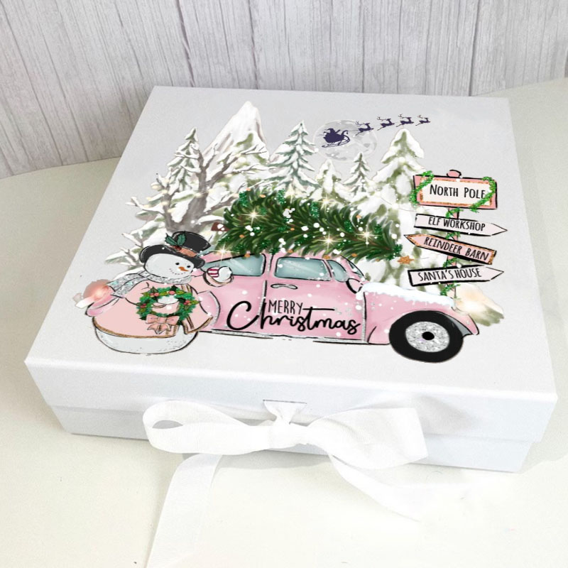 Pink Christmas Personalised TruckBox with Ribbon Tie Christmas Eve Gift